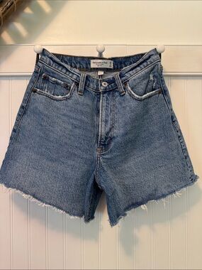 Abercrombie & Fitch Medium Blue Denim Cutoff Dad Shorts Curve Love